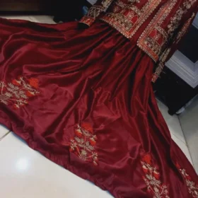 2 Pcs Women's Stitched Shamoz Silk Embroidered Maxi and Jacket